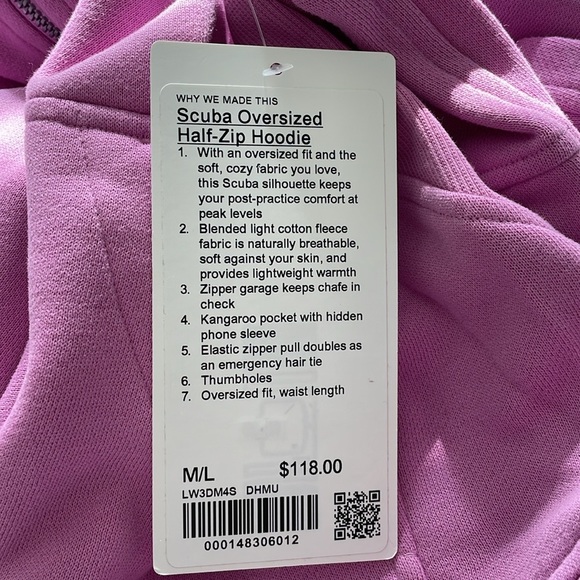 NWT Lululemon Scuba Oversized Half Zip Hoodie Dahlia Mauve Size M/L - Picture 5 of 7